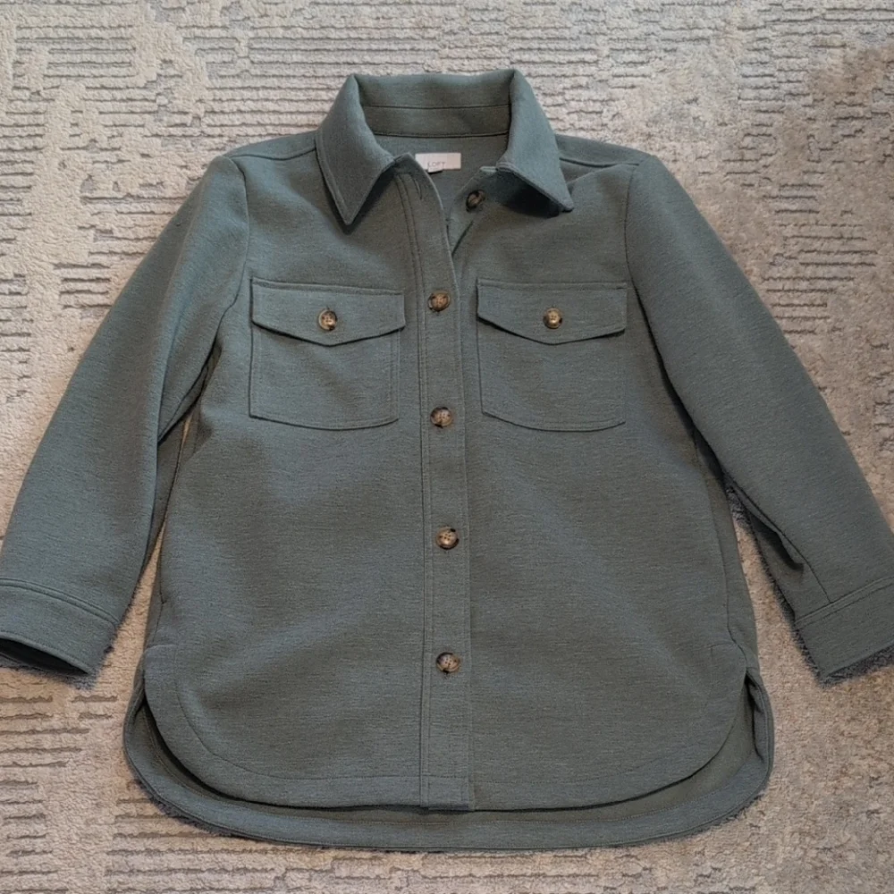 LOFT Brushed Shirt Jacket in Sage - Picture 2 of 5